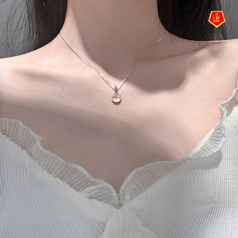 [Ready Stock]925 Silver Elegant Jade round Pendant Necklace Light Luxury Minority