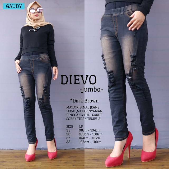 Dievo celana jeans sobek tidak tembus super jumbo warna hitam