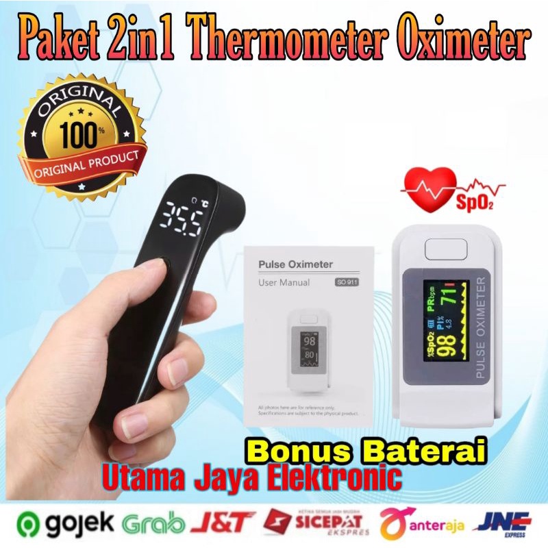 Paket 2in1 Oximeter Pulse Thermometer Gun Original