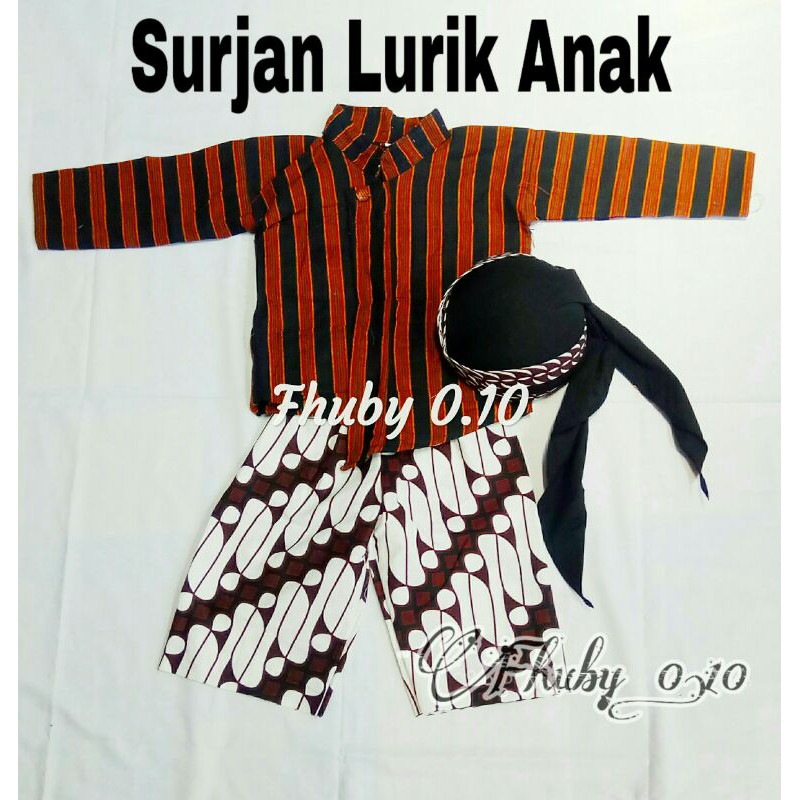 Surjan Lurik Anak / Baju+Celana Batik Putih+Blangkon Samurai Putih
