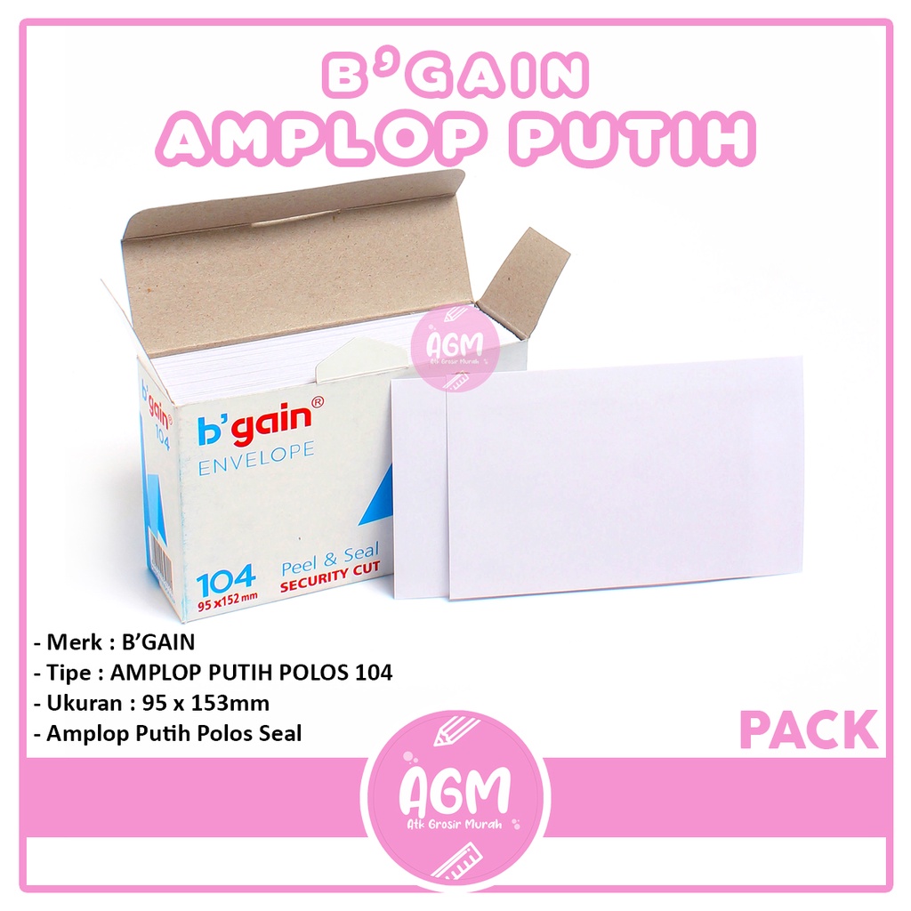 

B'Gain - Amplop Putih Polos Ukuran 104 80gsm Peel and Seal - Pack