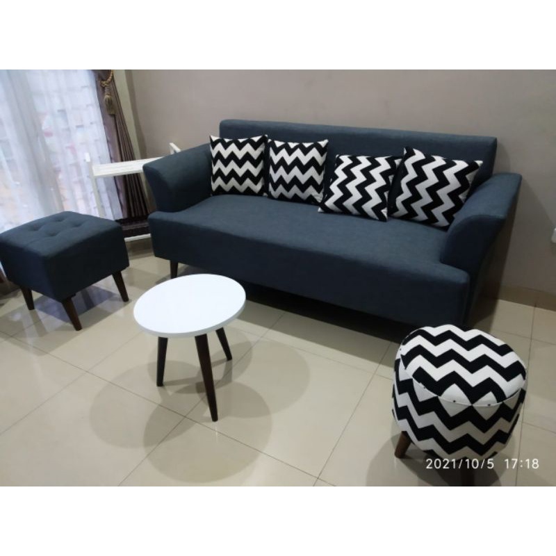 promo sofa 3 sitter minimalis + 2 puff tanpa meja  // sopa3dudukanminimalis2puff