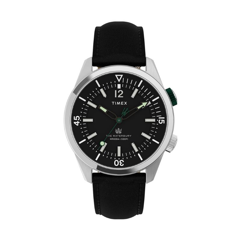 TIMEX WATERBURY DIVER SST CASE BLACK DIAL & LEATHER STRAP