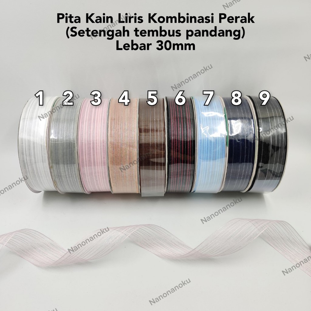 Pita Kain 3 cm Motif Liris Kombinasi Perak Hiasan Hampers Souvenir Mahar