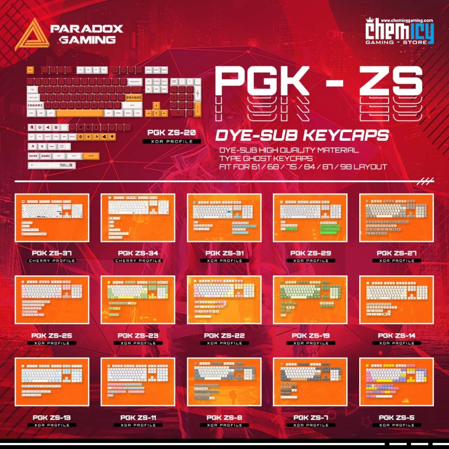 Paradox Gaming ZS / PGK-ZS ( 61/ 68/ 75/ 84/ 87/ 89 layout ) Keycaps