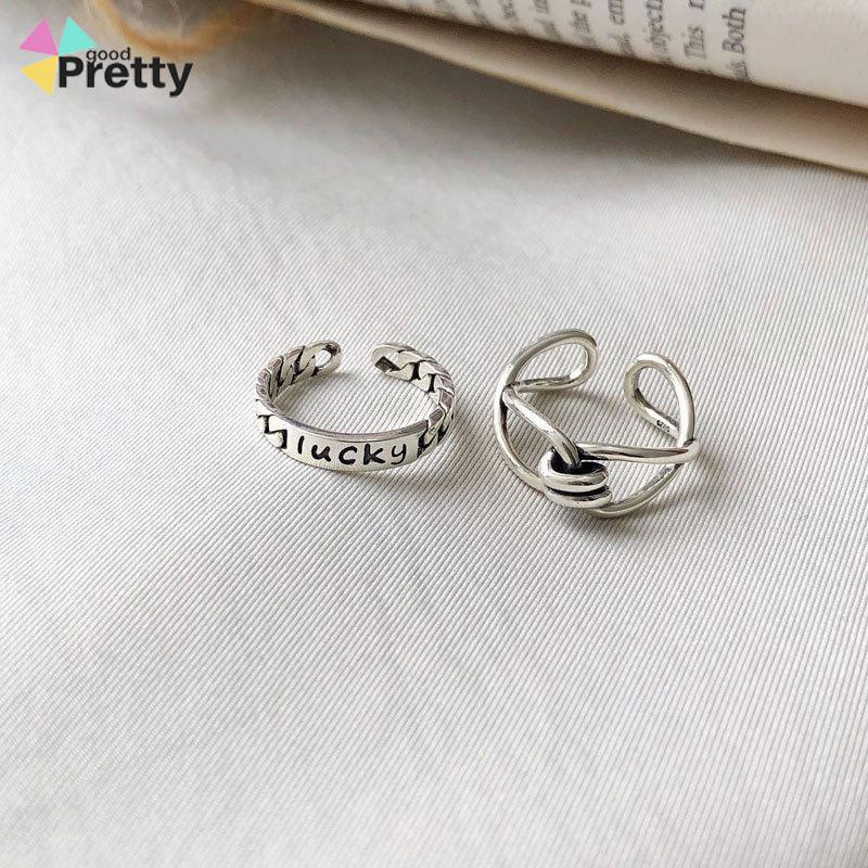 2Pcs Korea Fashion Terbuka Cincin Kepribadian Tren Indeks Cincin Gaya Punk Wanita Perhiasan Minoritas Minimalis Hadiah - PD