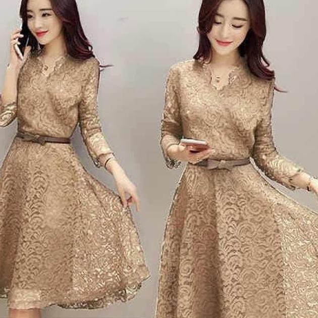 Terbaru Baju Pesta Brukat Chibby Gold Mocca Gaun Remaja Korean Style Md Sha Vt Shopee Indonesia