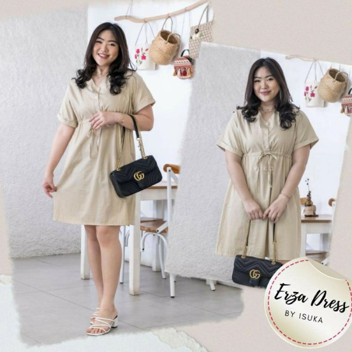isuka fashion dress, big size, erza dress - krem