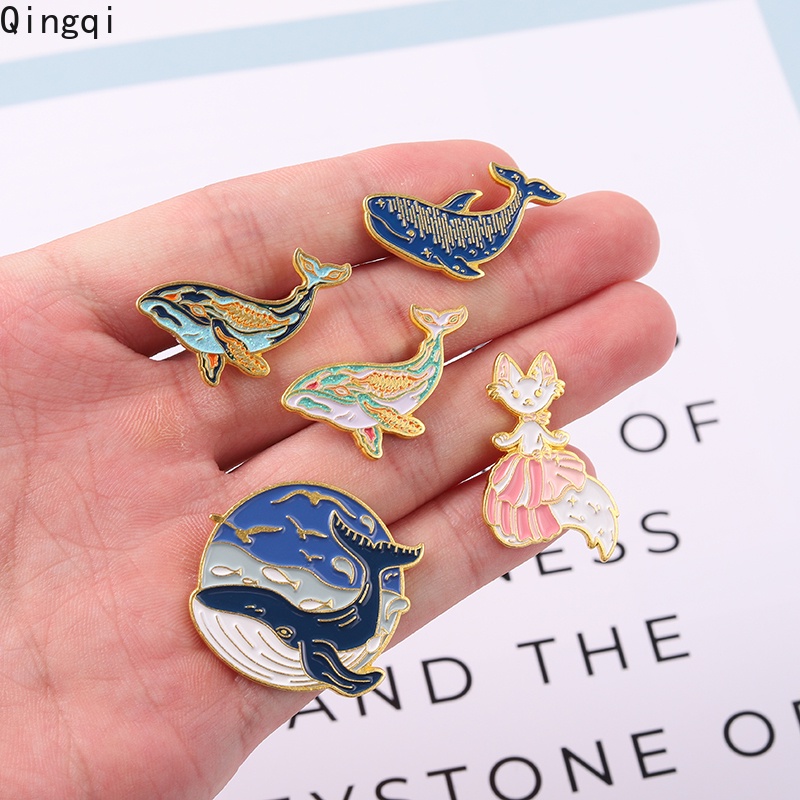 Whale Bros Pin Enamel Desain Kartun Ikan Paus Kucing Mermaid Untuk Pakaian