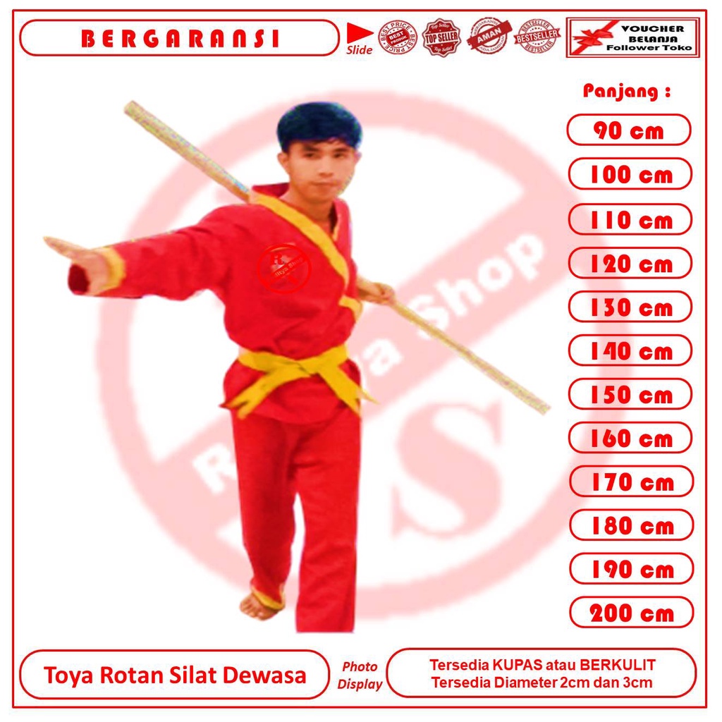 Toya Silat Dewasa IPSI Bahan Rotan - Raditya Shop - Toya Persilatan PSHT - Toya Bela Diri Dewasa - T