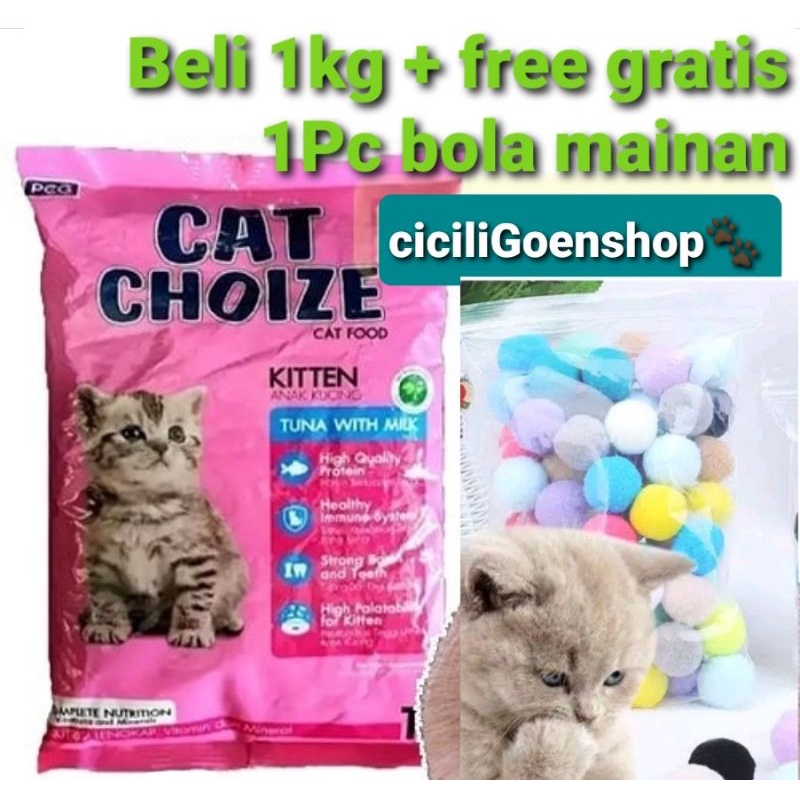 CAT CHOIZE GRATIS MAINAN MAKANAN KUCING KITTEN FOOD PAKAN KERING TUNA SALMON MILK