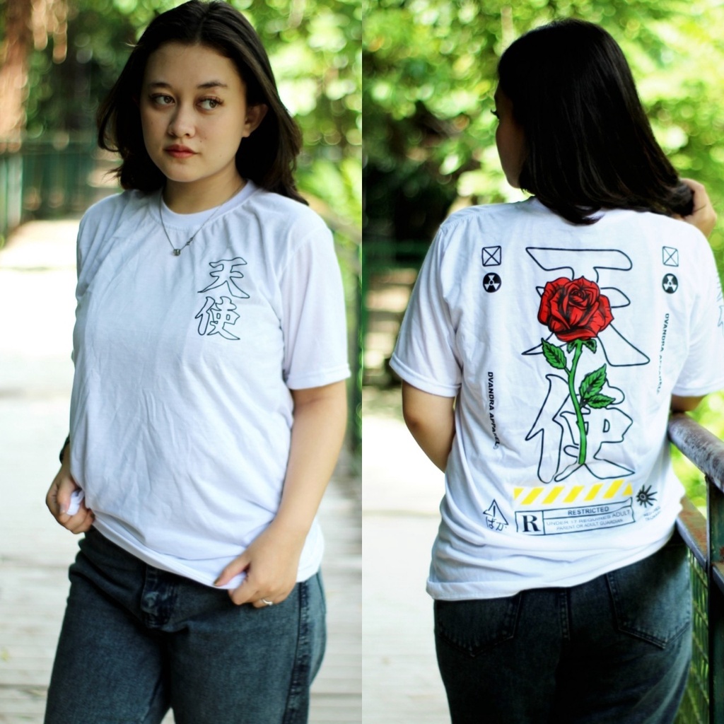 Kaos Distro Premium Memphis Origins DVANDRA APPAREL ART ROSE Baju Lengan Pendek Putih Pria/Wanita T-