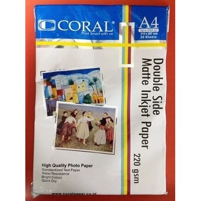 

Coral Double Side Matte Inkjet Paper A4 220 Gsm Pack 50 Sheets