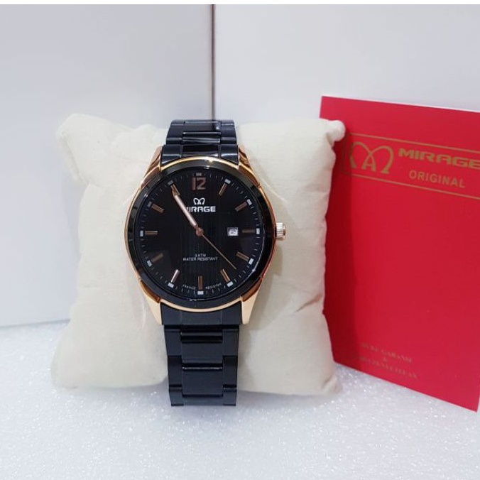 JAM TANGAN PRIA MIRAGE 7570 BLACK ROSEGOLD ORIGINAL