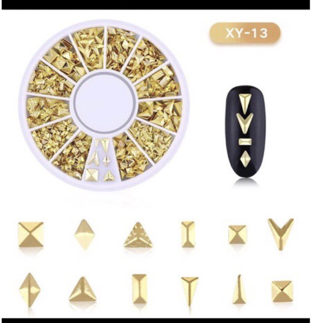 Hiasan Metal Bentuk Geometri Campur Aksen Hollow 3D Warna Gold untuk Dekorasi Nail Art 3D Kutek nail