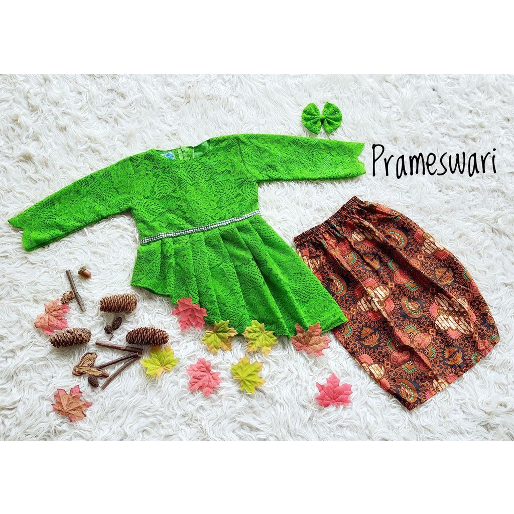 Kebaya Prameswari/Setelan Kebaya Kekinian/Kebaya Brukat Unik/Kebaya Kondangan Warna Hijau Apel