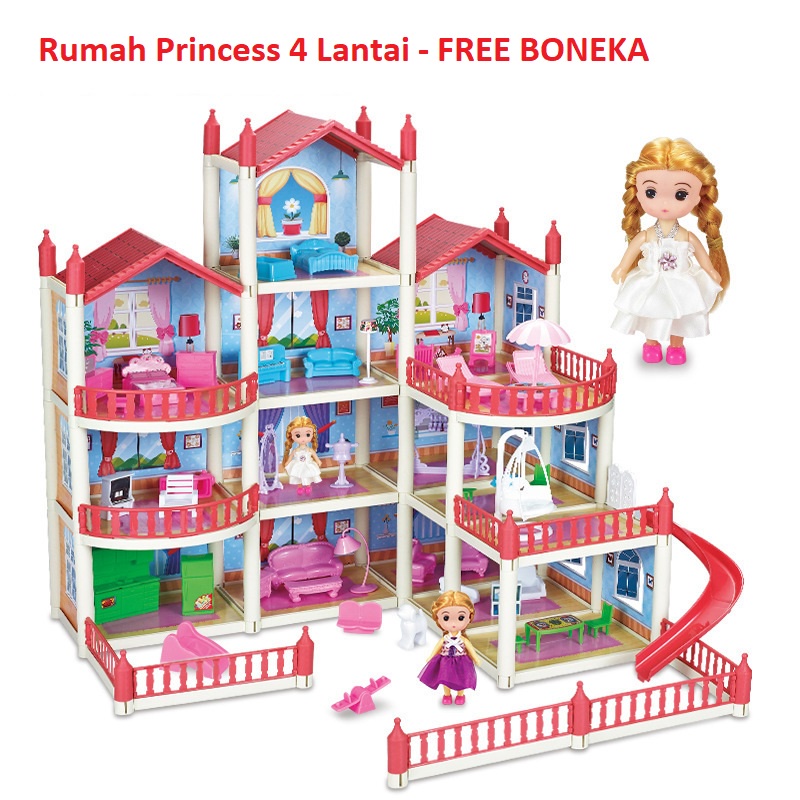 Terbaru 4 Lantai Mainan Rumah Rumahan Villaku Anak Perempuan Lengkap Boneka Barbie dan Perabot Rumah