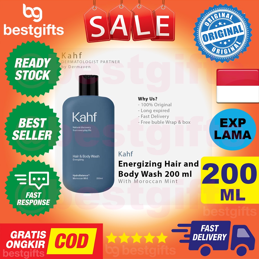 KAHF ENERGIZING HAIR BODY WASH SABUN MANDI SHAMPOO SHAMPO SAMPO PRIA KULIT LAKI LEMBAB HALUS 200 ML