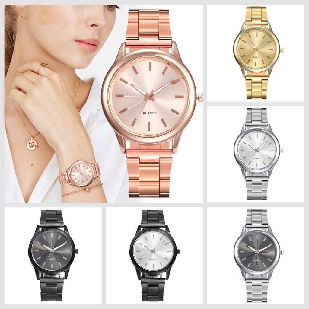 Jam Tangan Wanita Analog Quartz Casual Fashion Strap Rantai Stainless Steel Import Couple Pria JF086