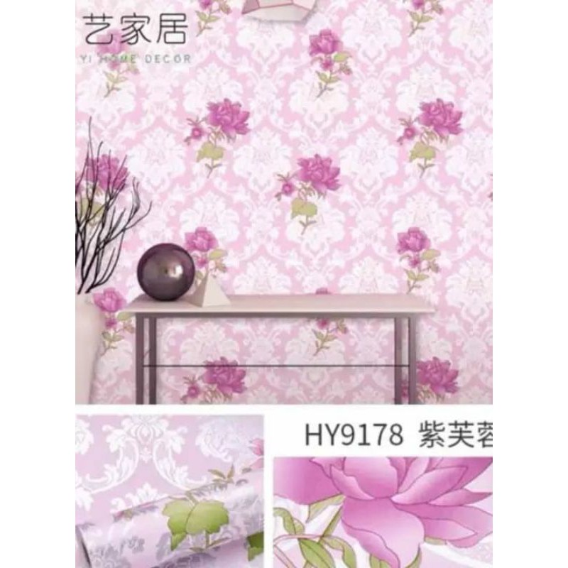 WALLPAPER STICKER DINDING MOTIF BATIK BUNGA PINK