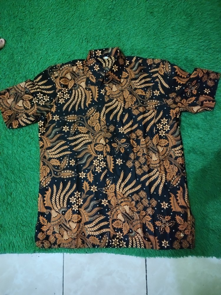 Kemeja Batik Pia Lengan Pendek Motif Manggar Terlaris Size M, L, Xl ( Original )