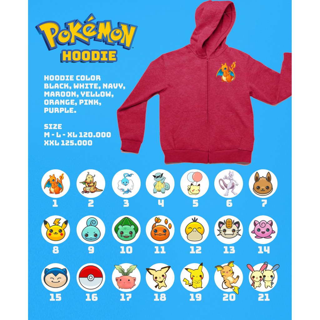 Jaket Hoodie Pokemon / Sweater Pokemon / Custom Hoodie Pokemon / Jaket Pokemon
