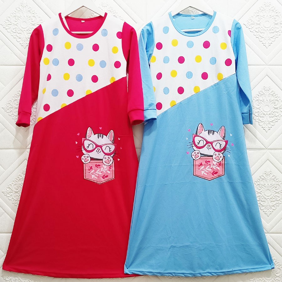 DRESS GAMIS DEVIA ANAK POLKADOT KUCING 4-12Tahun GL FASHION