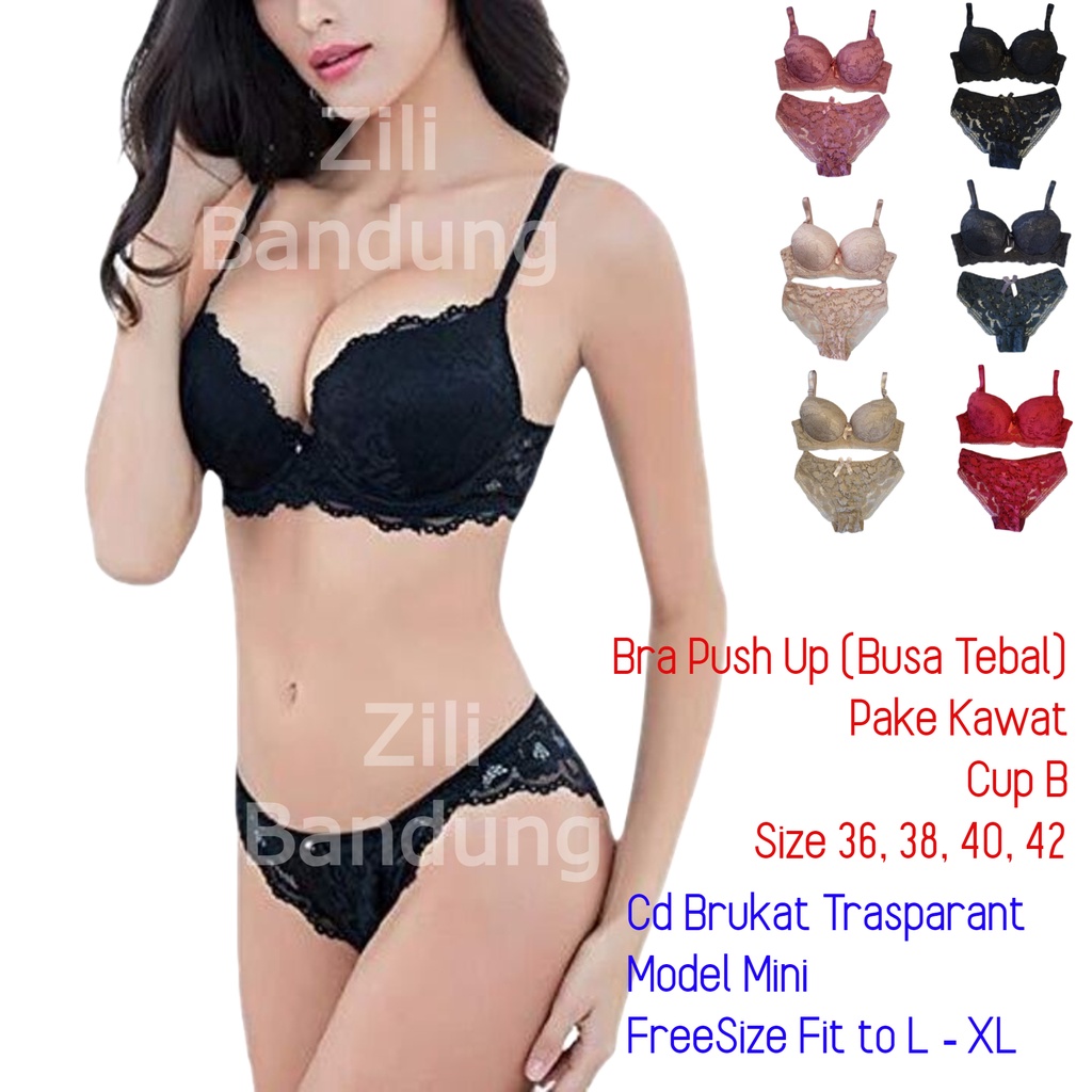 SEI Bra Bh Set Sexy Brukat Kawat Busa Tebal Push Up ( Bra + Cd )