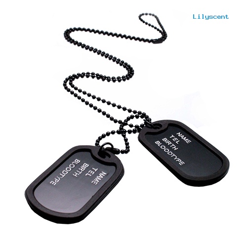 Kalung Rantai Liontin 2 Dog Tag Warna Hitam Gaya Army Militer Untuk Pria