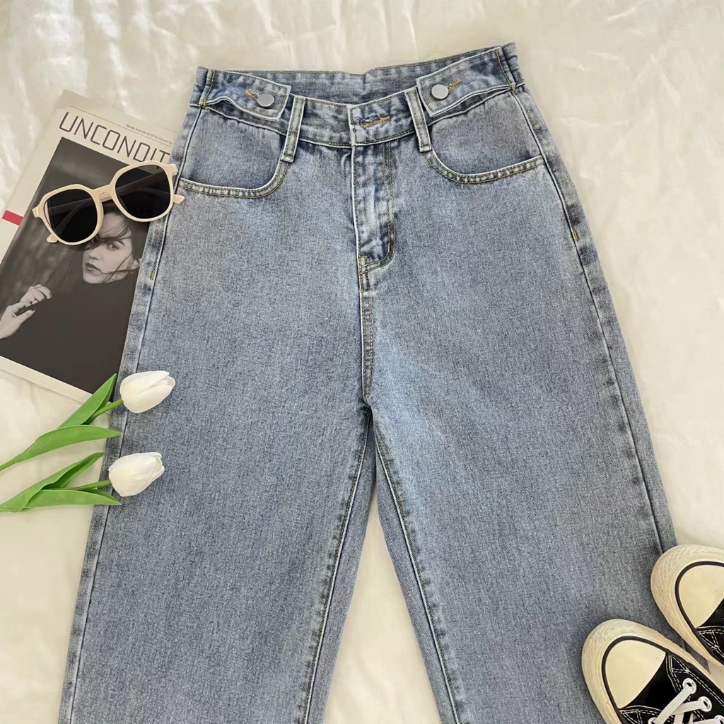 celana jeans wanita Highwaist Kulot Jeans Pinggang yang dapat disesuaikan