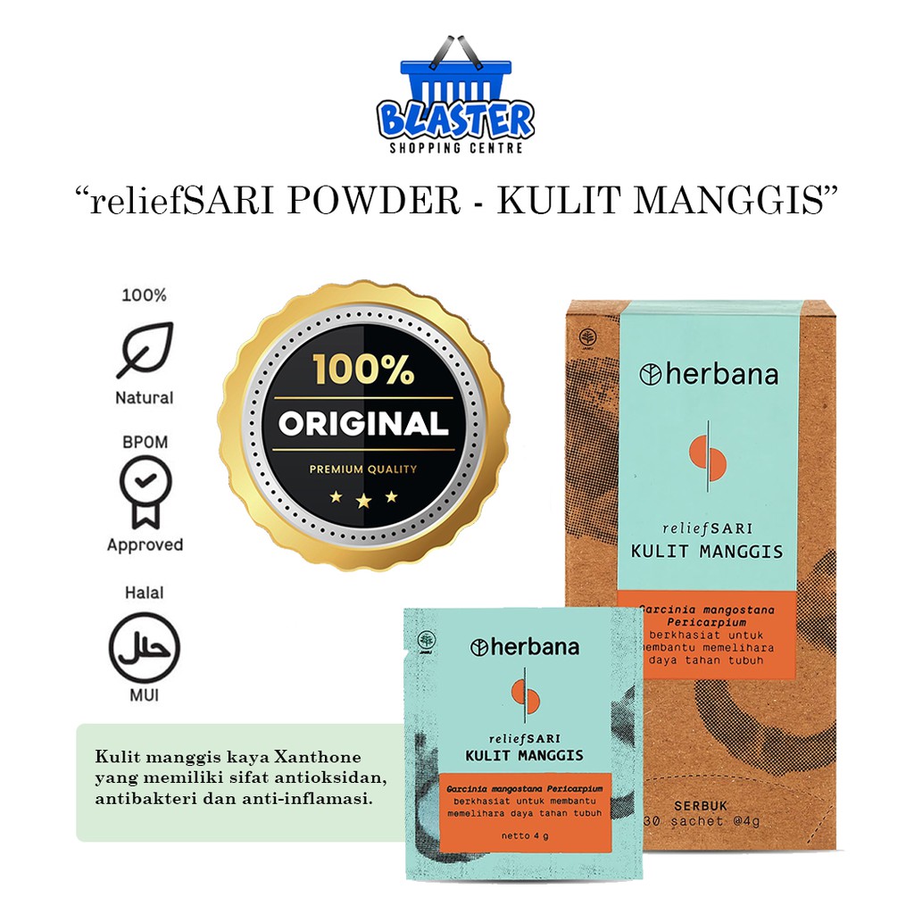 Jual Herbana Relief Sari Powder Kulit Manggis Isi 30 Sachet 4g