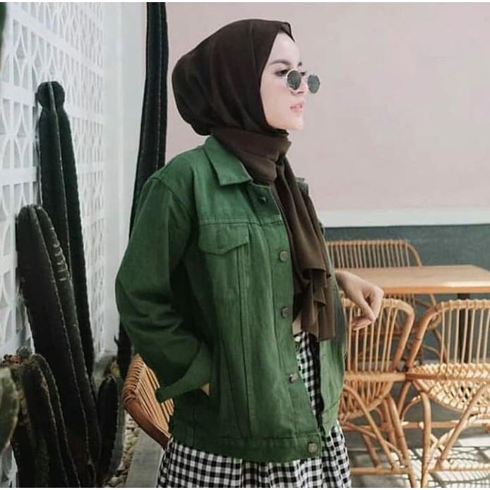 Jacket Jeans Hijau Army Denim Zara Jaket Tebal Import - Hijau Tua