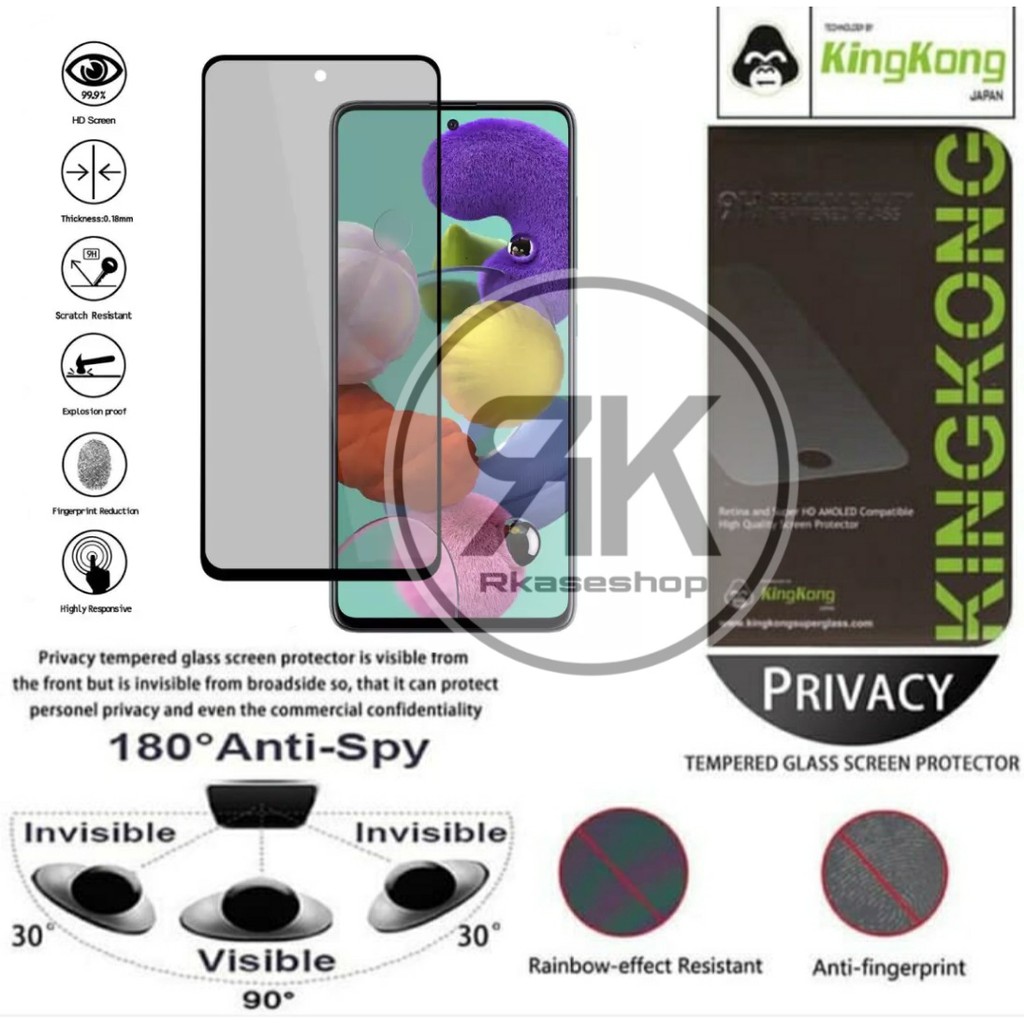 kingkong tempered glass SAMSUNG A51 S20 FE A32 A52 A72 anti spy privacy anti gores kaca