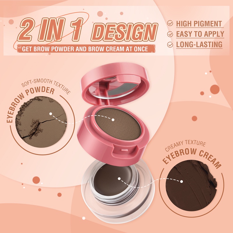 PINKFLASH 2 in 1 Eyebrow Gel Waterproof Eyebrow Cream  Powder pomade Eyeliner smudge-proof high pigment lasting Multi-uses