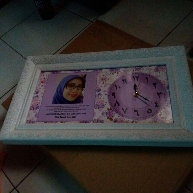 Hiasan Jam Dinding Wooden Poster Kaligrafi Ayat Kursi Shabby Ungu Frame Ukir Uk 20x40