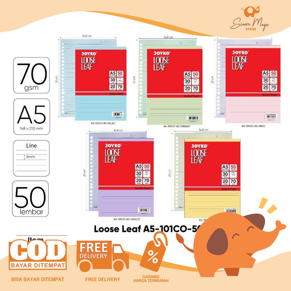 

Joyko Refill Isi Ulang Kertas Loose Leaf Binder A5-101CO-50 Lembar Color Pastel Lucu Unik Murah