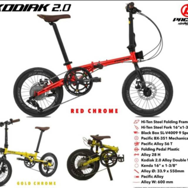 Sepeda lipat 16" Pacific Kodiak 2.0 Hi-ten Steel 9 Speed Cakram