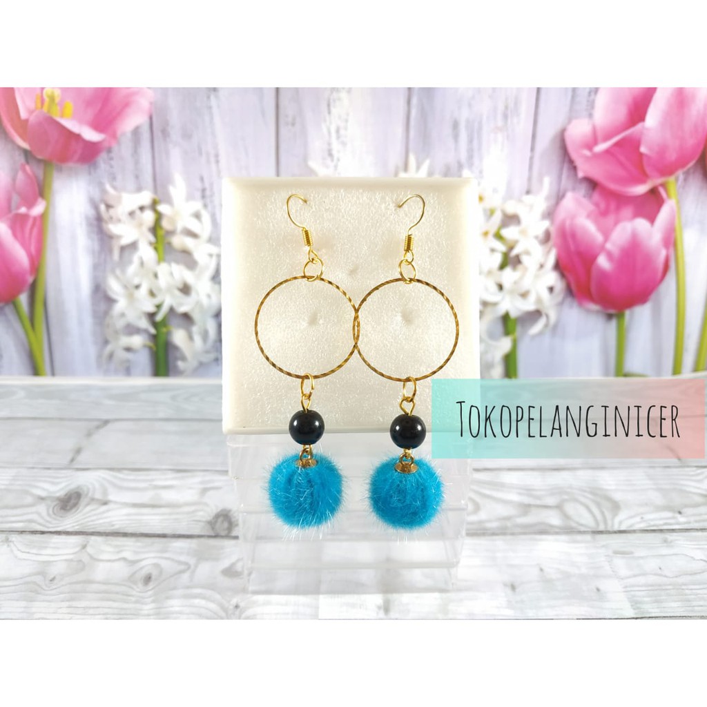 ANTING POMPOM LUCU - AKSESORIS ANTING Fashion wanita Manik Hoop - GIWANG - KERABU ANTING JUNTAI