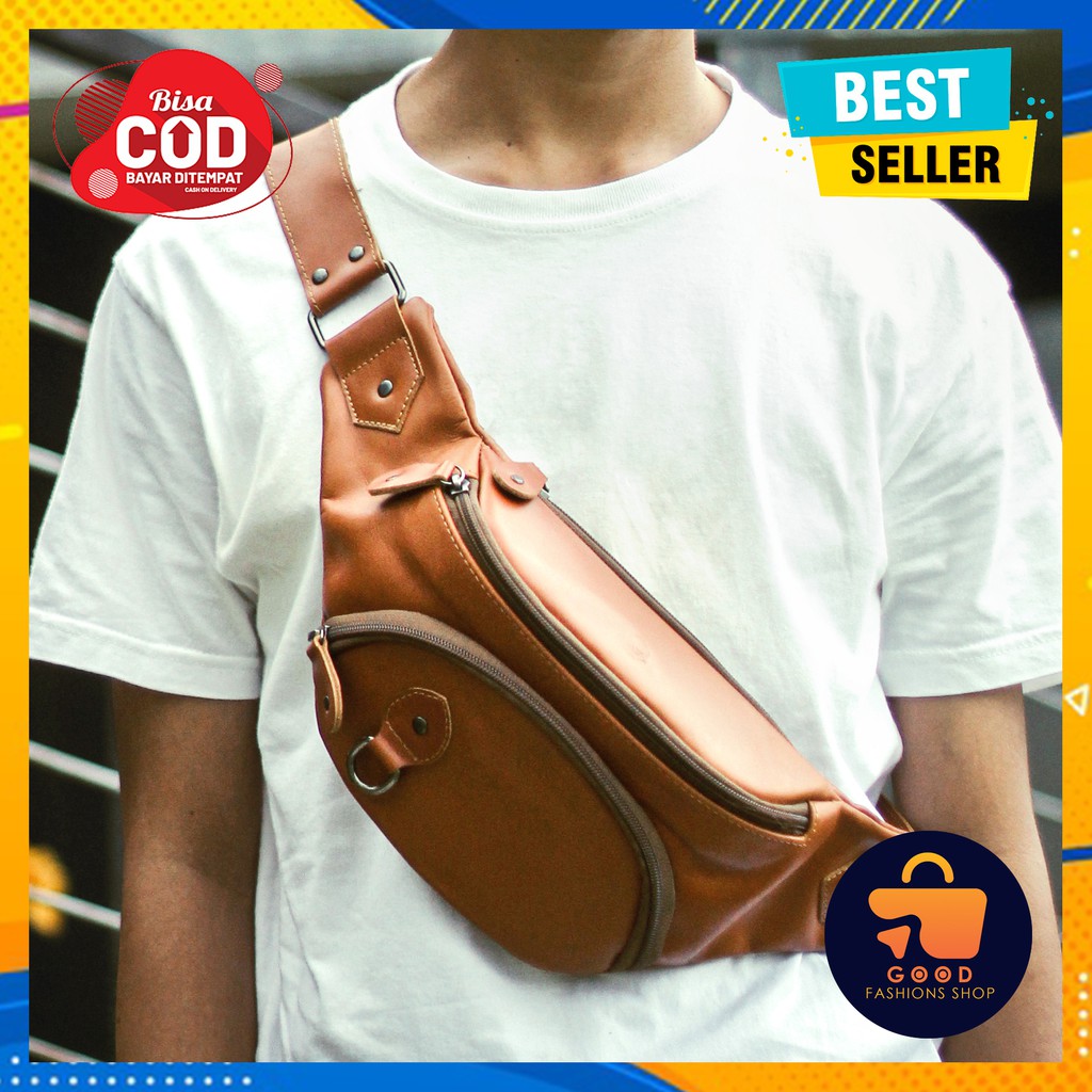 Tas Selempang Pria Kulit Asli Sapi Original Garut Murah Warna Coklat Dan Hitam