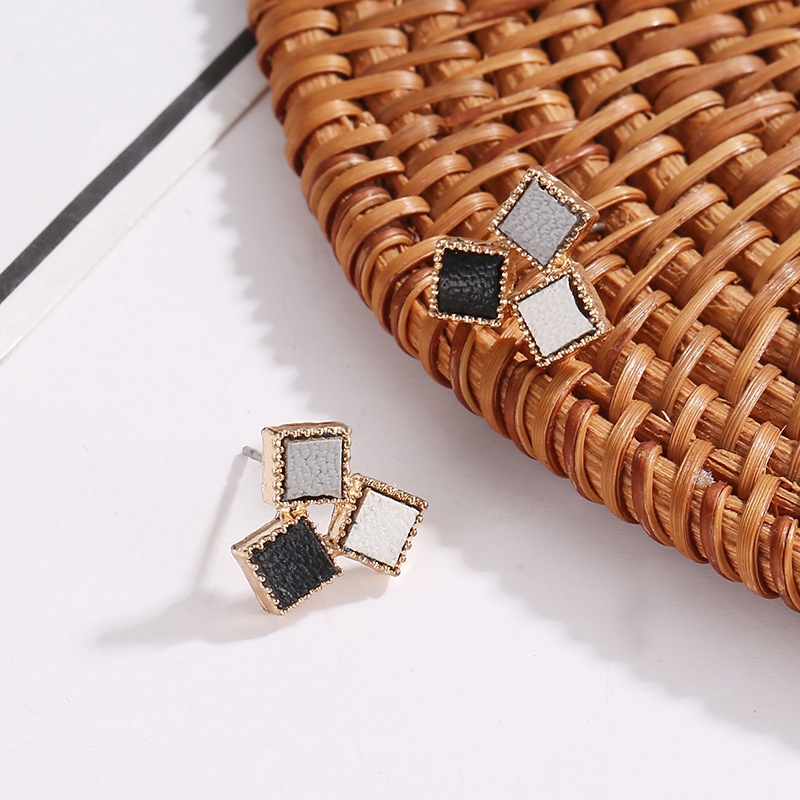 Anting-anting korea Multicolor kulit anting-anting pejantan geometris persegi