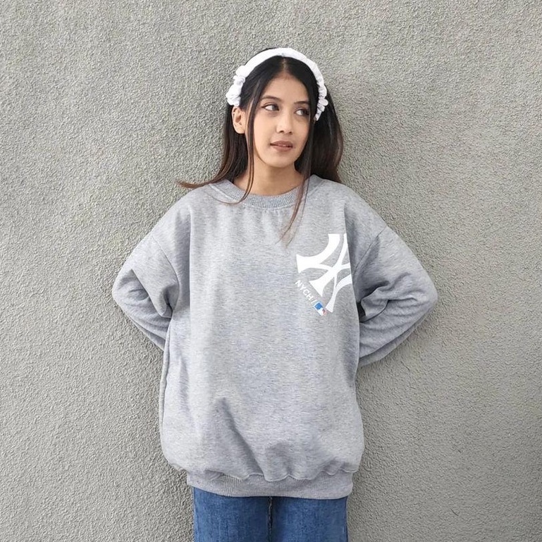 Sweater NYCH Crewneck Basic Oversize Wanita Lengan Panjang Fleece Premium