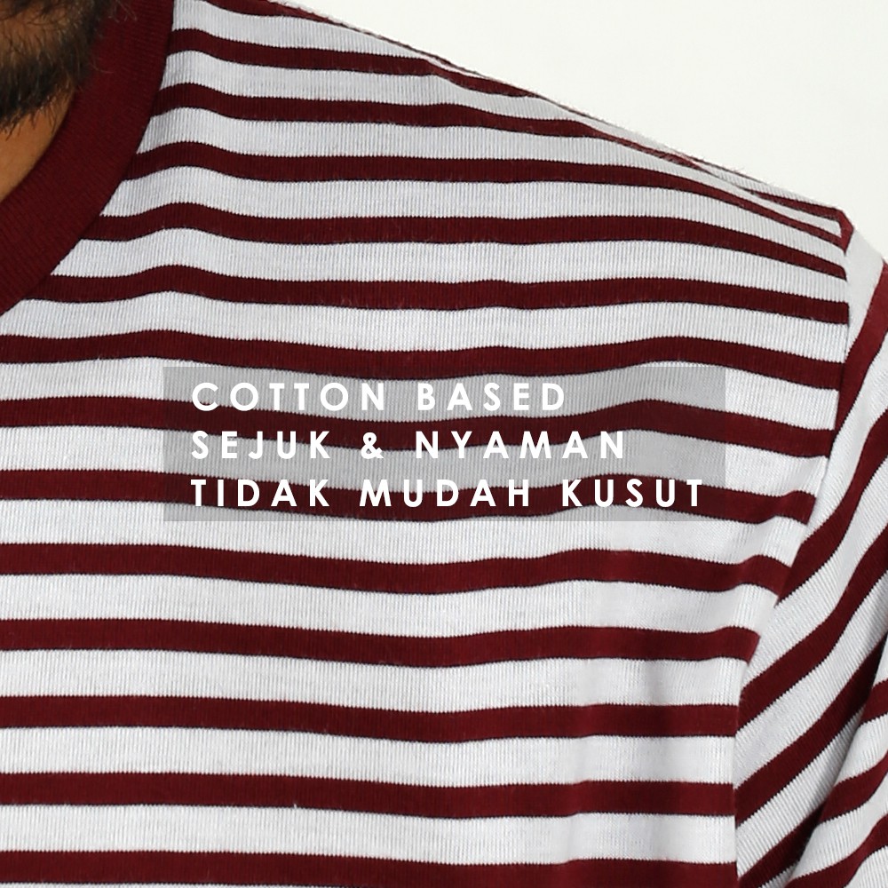 Kaos Stripe Pria Classic Maroon Cotton Combed 30s - Kaos Garis Garis Unisex Pria Wanita