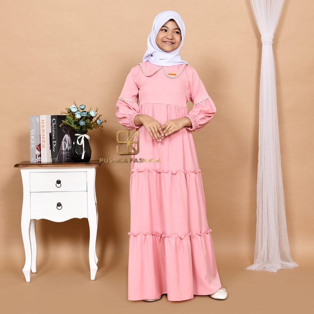 NAYLA kids gamis anak muslim perempuan tanggung long dress serut susun kid wanita anak usia 4 5 6 7 8 9 10 11 12 13 14 tahun warna putih tulang bw hitam lilac wardah dusty pink fashion muslim anak pesantren  ngaji manasik haji maulid nabi sekolah agama