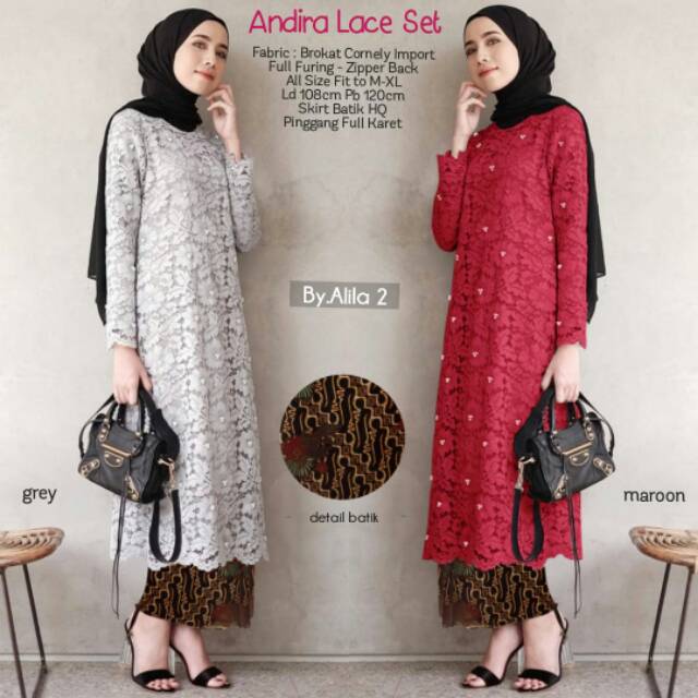 Andira lace set setelan kebaya broklat tunik lengan Andira lace set setelan kebaya broklat tunik lengan