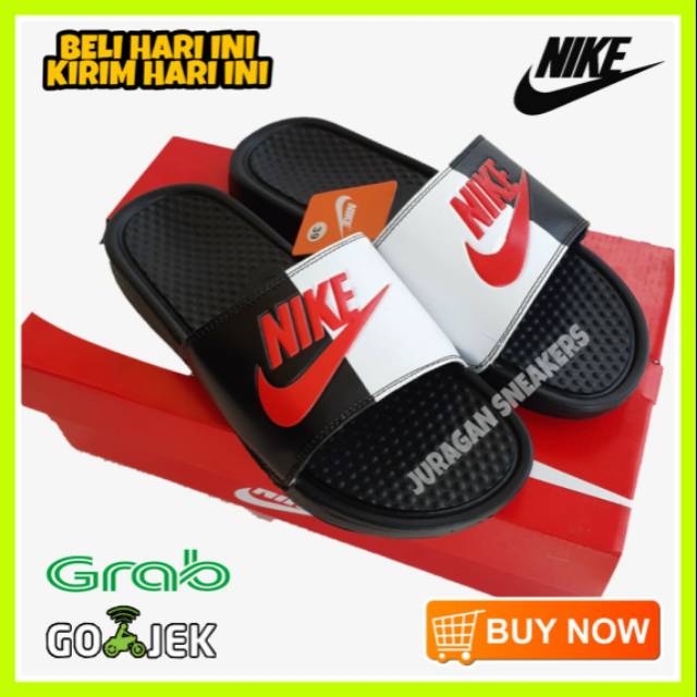 SANDAL NIKE BENASSI WOOSH HITAM PUTIH LISH MERAH PRIA WANITA SANDAL SPORT SLIDE SLIP ON PREMIUM BNIB