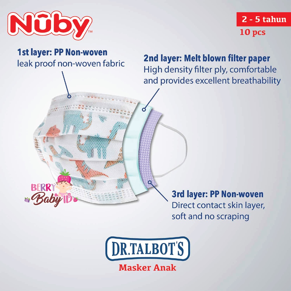 Nuby Dr. Talbot's Disposable Face Mask Masker Anak Earloop 10 pcs Berry Mart