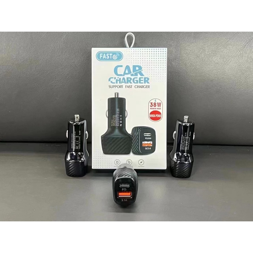 Casan Mobil 38W / 55W  Fast Charging 6a Dual Port Usb Type C PD Car Charger Quick Charge / saver mobil WKN-PD05 / WKN-C208