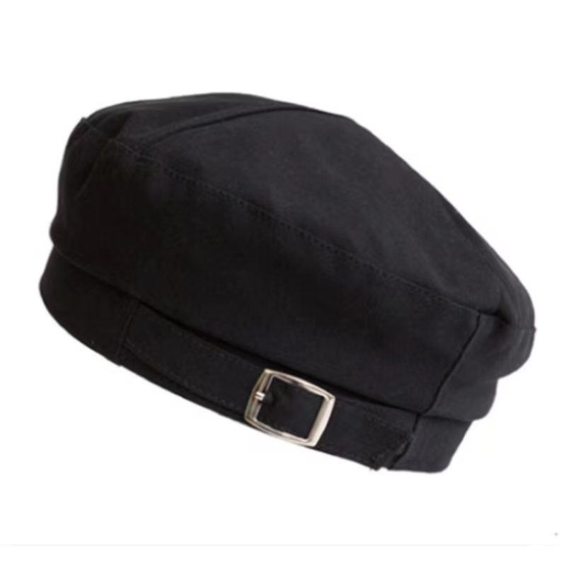 Topi Baret Topi Baret Octagonal Warna Hitam Gaya Retro KOREA CAHAYA S40