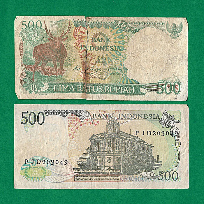 UK292 UANG KUNO ASLI 500 RUPIAH KIJANG TAHUN 1988 KOLEKSI UANG KERTAS LAMA MAHAR NIKAH #VF