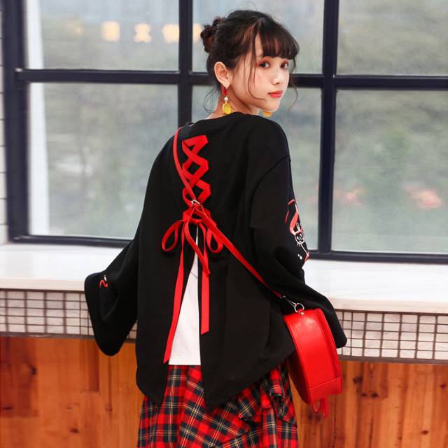 Usagi Back Ribbon Long Shirt Baju Perempuan Cewek Jepang Kawaii Neko Kelinci Jepang Cosplay Anime Pi